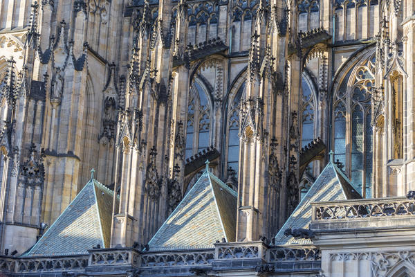 Details of the marble spires of the gothic Cathedral of Saint Vitus Old Town Square Prague Czech Republic Europe