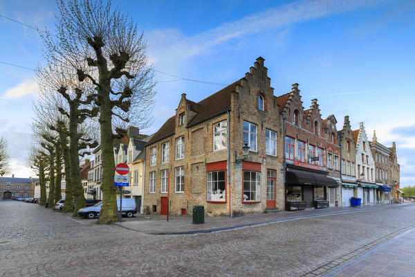 Bright sky at dawn on the historic buildings and houses of the city centre Bruges West Flanders Belgium Europe