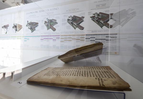 Ancient manuscripts in the exhibition museum, monastery of Astino, Longuelo, province of Bergamo, Lombardy, Italy, Europe