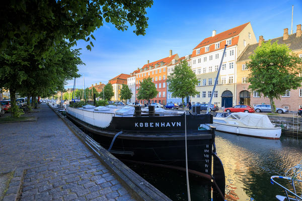 Boats moored in Christianshavn Canal, Copenhagen, Denmark
