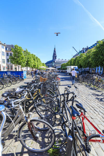 Rows of parked bicycles in Copenhagen, nominated as the first Bike City in the World, Denmark