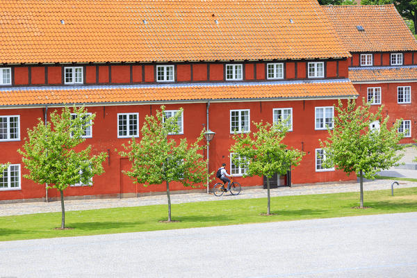 Bicycle among the red houses, The Citadel (Kastellet), Copenhagen, Denmark