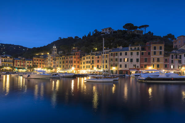 Harbor of Portofino at dusk, province of Genoa, Liguria, Italy