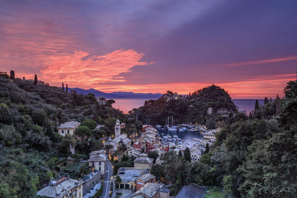Sunrise on Portofino, province of Genoa, Liguria, Italy