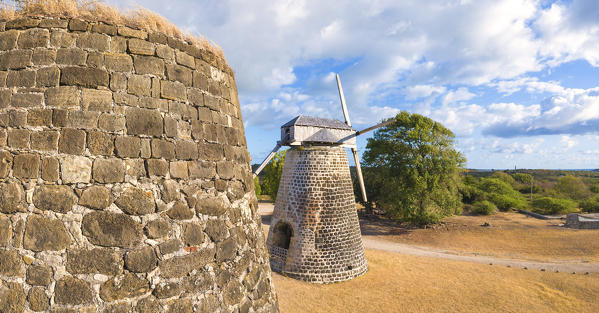 Panoramic of windmills symbol of old sugar plantation, Betty's Hope, Antigua, Antigua and Barbuda, Leeward Islands, West Indies