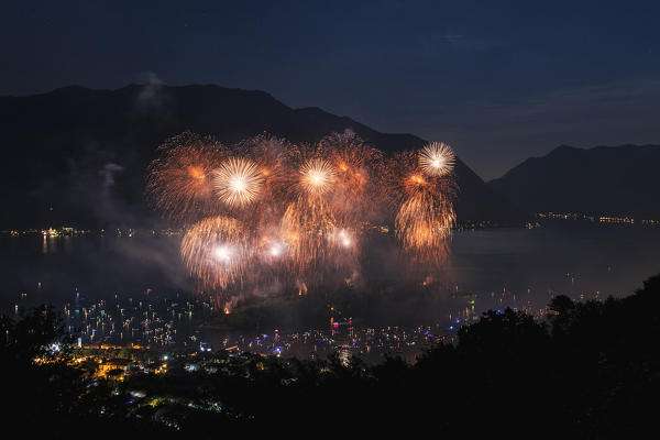Fireworks display, Ossuccio, Isola Comacina, Lake Como, Lombardy, Italy