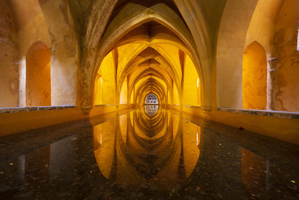 Rainwater tanks dated from the 13th century and known as Los Baños de Doña María de Padilla (Baths of Lady Mary of Padilla), Real Alcazar, Seville, Andalusia, Spain