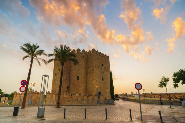 The fortified Calahorra tower (Torre de la Calahorra) at sunset, Cordoba, Andalusia, Spain