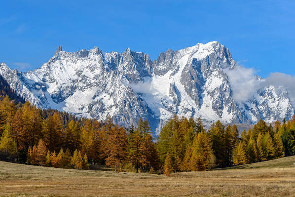 Mont Blanc (Monte Bianco) from Petosan in autumn, between San Carlo Pass and la Thuile, Aosta Valley, Italy, Europe