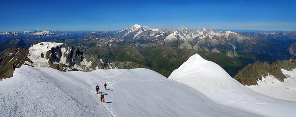 Mountaineers On top of Grand Combin, Aosta valley, Italy,Europe