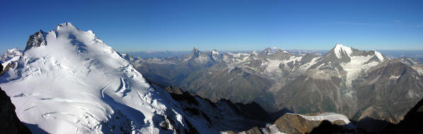 View from Nadelhorn summit, (Dome de Mischabel on the left) Switzerland, Europe