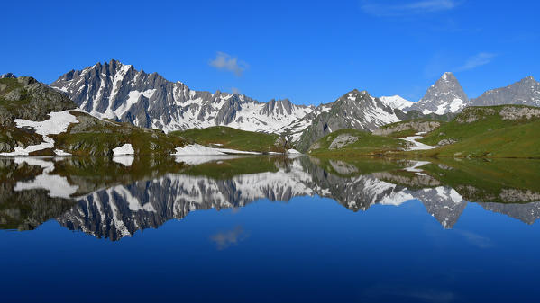 Mont Blanc in the mirror, Lac de Fenêtre, (Mont Blanc and Grand Jorasses on the right),
Switzerland,Europe