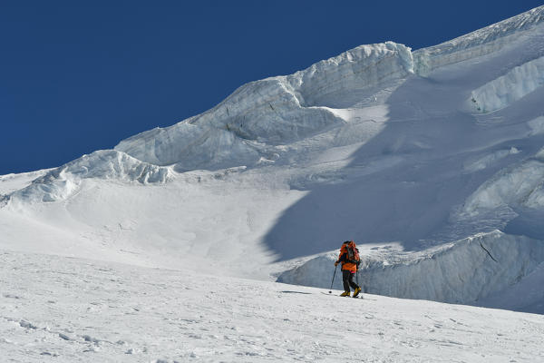 Climbing Capanna Margherita (Margherita hut),Monte Rosa, Aosta Valley,Italy