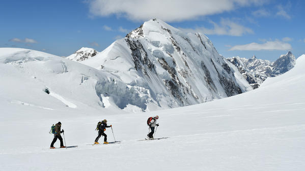 Climbing Capanna Margherita (Margherita hut),Monte Rosa, Aosta Valley,Italy