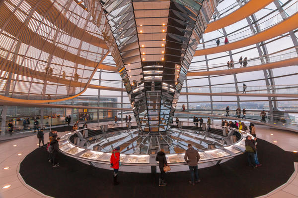 The roof terrace and dome of the Reichstag, Bundestag, parliament building in Berlin. Berlin city, Land Berlin, Germany, Europe
