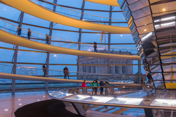 The roof terrace and dome of the Reichstag, Bundestag, parliament building in Berlin. Berlin city, Land Berlin, Germany, Europe