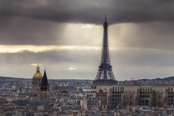 View of Tour Eiffel and Hôtel national des Invalides in Paris city. Paris, Île-de-France, France, Europe