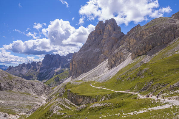 Vajolet valley and the Catinaccio group, Dolomites, Fassa valley, Val di Fassa, Pozza di Fassa, Trento Province, Trentino Alto Adige, Italy