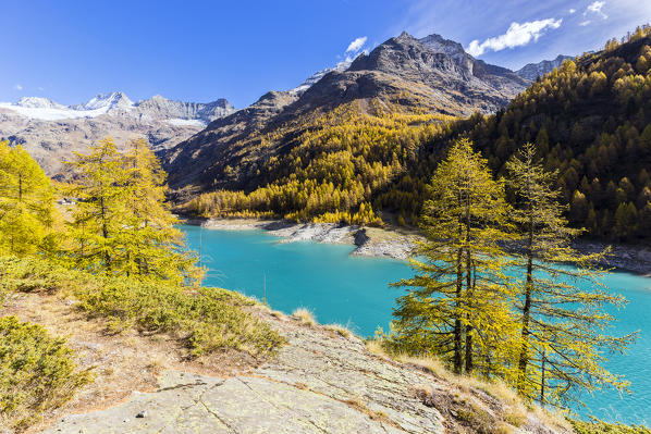 Place Moulin dam in autumn, Bionaz, Aosta Valley, Italy
