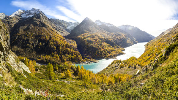 Place Moulin dam in autumn, Bionaz, Aosta Valley Italy