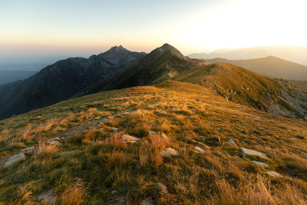 Golden hour at Rifugio Coda with view on Mombarone, Biella, Piedmont, Italy