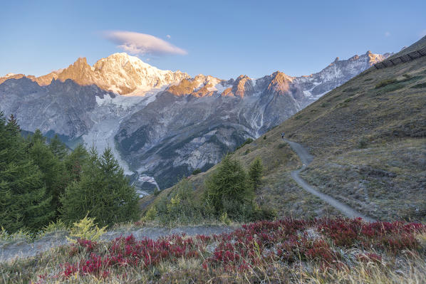 Sunrise on Mont Blanc in autumn, the highest mountain in Italy, Courmayeur, Aosta Valley, Italy, Europe