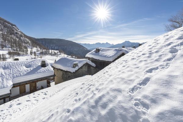 Winter view of Chamois, Valtournenche, Aosta Valley, Italy