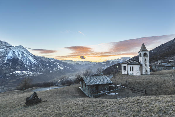 Avisod village at sunset, Quart, Aosta Valley, Italy