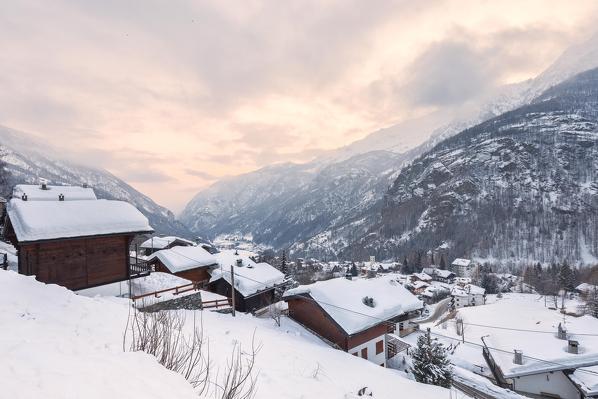 Valtournenche at sunset, Aosta Valley, Italy