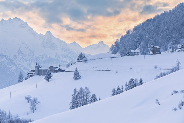 Vens village at sunset, Saint-Nicolas, Aosta Valley, Italy