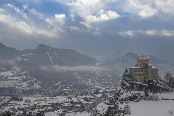 Saint-Pierre castle in winter, Aosta Valley, Italy