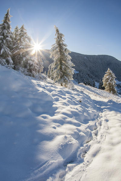 Snowy path above La Magdeleine, Aosta Valley, Italy