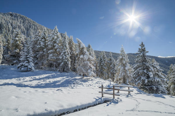 Snowy bridge in La Magdeleine, Aosta Valley, Italy
