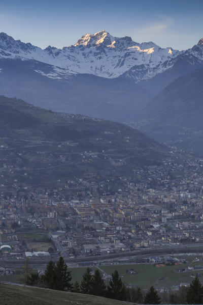 Sunset on the Grand Combin and Aosta, Aosta Valley, Italy