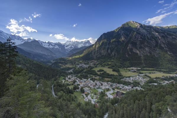 Panorama on Pré-Saint-Didier and the Mont Blanc chain, Aosta Valley, Italy