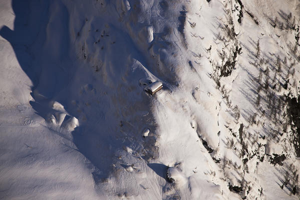 The Antonio Berti hut under the snow. Padula, Comelico Superiore, Belluno province, veneto region, Italy, Europe 
