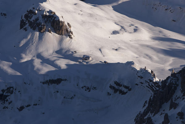 Locatelli hut.  Natural park of Sexten Dolomites. Bolzano province, Trentino Alto Adige region, Italy, Europe 