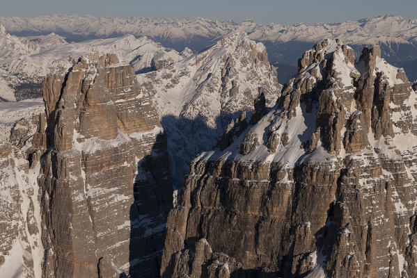 West Peak and Great peak. Three Peak of Lavaredo. Belluno province, Veneto region. Italy Europe. 