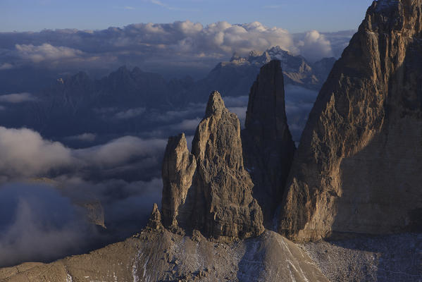 Three peak of Lavaredo. Natural park of Sexten Dolomites.It lies between the borders of the Veneto and Trentino Alto Adige regions. Italy. Europe. 