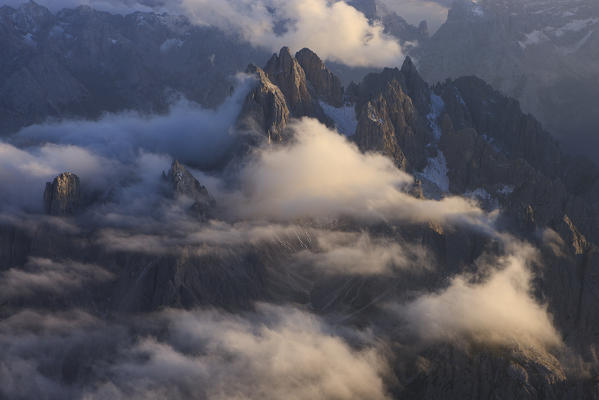 The Cadini of Misurina. Natural park of Sexten Dolomites. It lies between the borders of the Veneto and Trentino Alto Adige regions. Italy. Europe. 