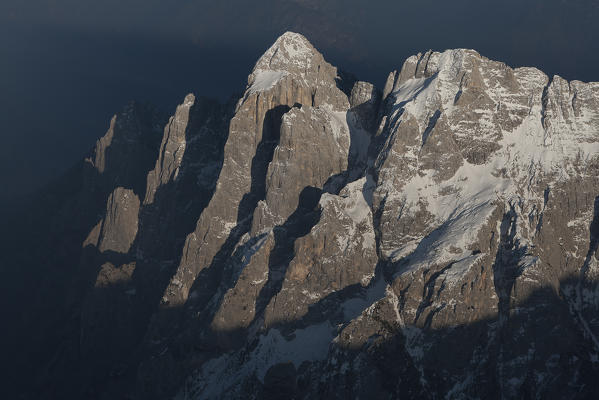 Aerial view of Agner mountain. Pale di San Martino groups, Dolomites. Belluno province, Veneto region. Italy, Europe 