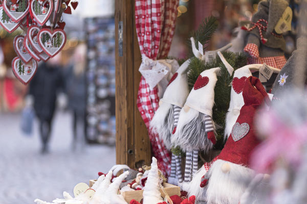 a detail of Santa Claus puppets into the traditional Christmas Markets in South Tyrol, Bolzano province, Trentino Alto Adige, Italy