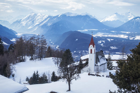 The Inn Valley seen from the little town of Mösern, Telfs, Innsbruck Land region, Tyrol, Austria, Europe