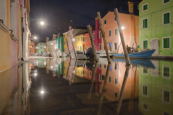 Nighty Acqua Alta in Burano, Venice, Veneto, Italy, Europe