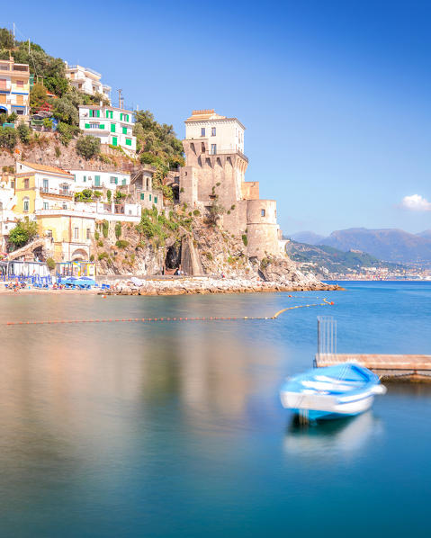 A waving boat in the fishing village of Cetara, Salerno province, Campania, Italy, Europe