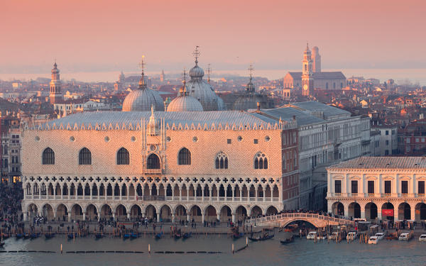 The view of Palazzo Ducale from the bell tower of San Giorgio Maggiore church, Venice, Veneto, Italy, Europe