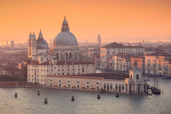 Basilica di Santa Maria della Salute at dusk, Venice, Veneto, Italy, Europe