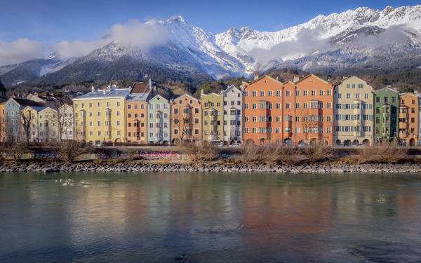 The historical buildings of Mariahilf on a winter day, Innsbruck, Tyrol, Austria, Europe