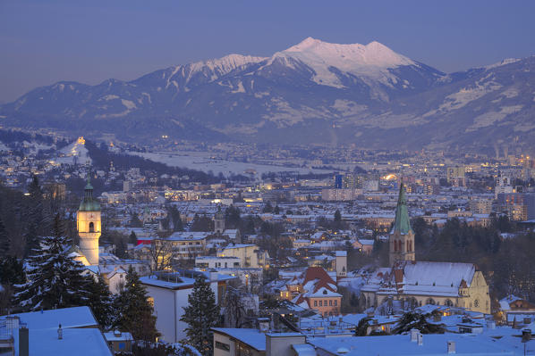 Hötting district with Kellerjoch mountain in the background at evening, Innsbruck, Tyrol, Austria, Europe