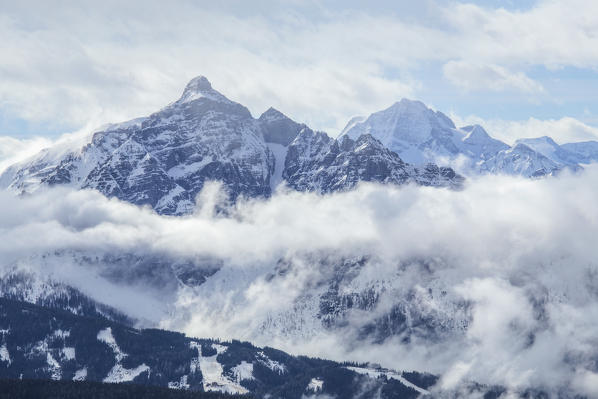 Serles and Habicht mountain peaks on a cloudy day, Patscherkofel, Innsbruck, Tyrol, Austria, Europe